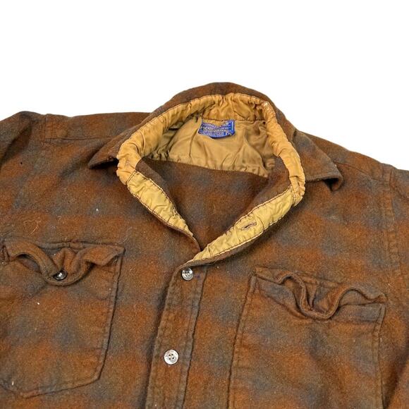 Pendleton 70s Plaid Wool Guide Board Button Up Shirt FLAW Brown Boys 16 - Picture 3 of 8